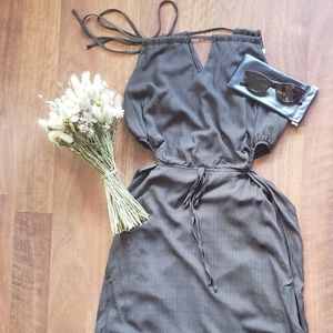 Workhall/Okakie Maxi Halter Slit Leg Grey Dress